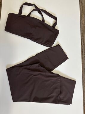 Women's Dark Brown Strappy Sports Bralette & Leggings Set